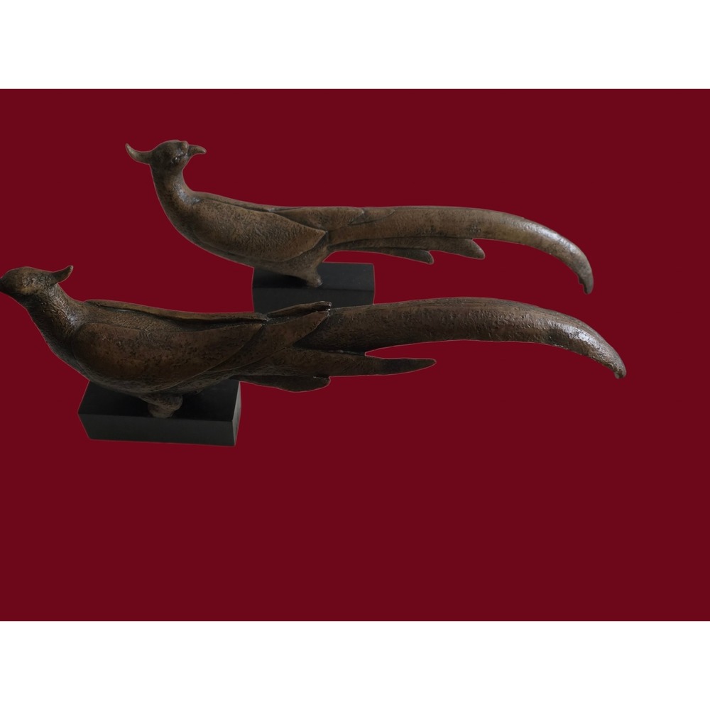 Austin Productions signed Pheasant Sculptures Vintage 1980s Bronze Tone Set of 2